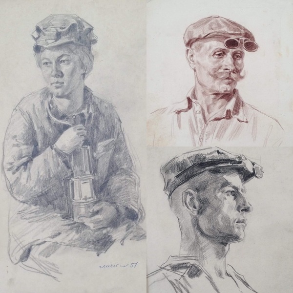 Three works: Young worker woman/man with moustache/ Young worker with cap - Black Friday offer - from 875 now 625 euro & no shipping costs