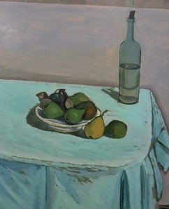 Still life with a bottle and pears - Eugene Delhomme
