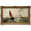 Sailing boats at a windy sea near the coast of Britain